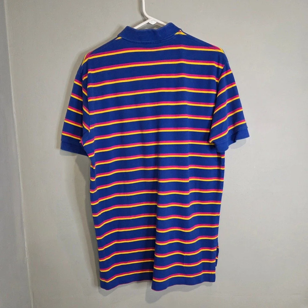 Polo Ralph Lauren Striped Polo Shirt Mens Large Blue Pink Yellow Cotton Vintage